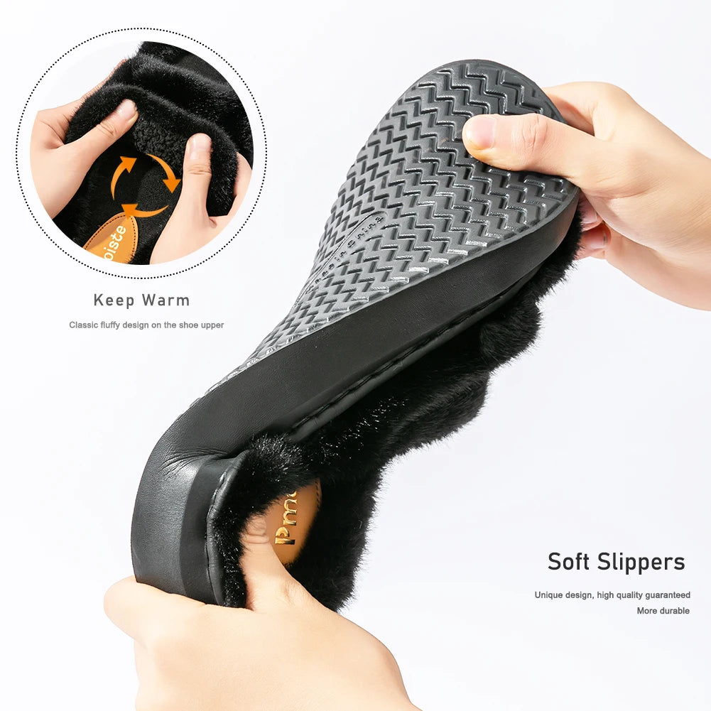 Pmoiste Furry House Slippers Women Comfortable Soft Warm EVA Platform Memory Foam Bedroom Shoes Slip On Winter Girls Indoor