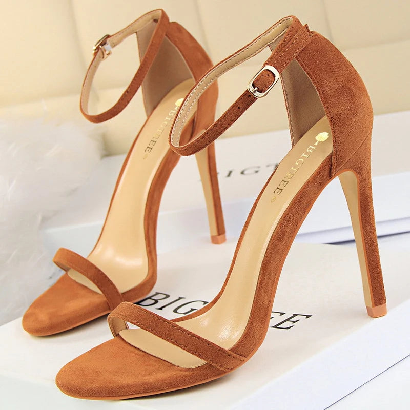 BIGTREE Shoes Summer Women Sandals Suede Hollow High Heels Stiletto Fashion Sandles Women Heels Ladies Shoes Women's Sandals