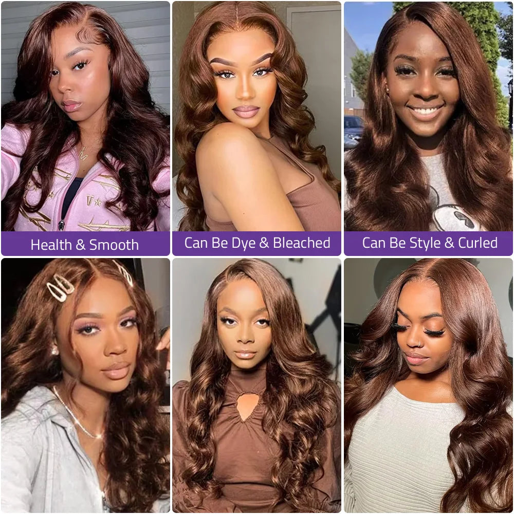 13x6 HD Body Wave Chocolate Brown Lace Front Wig Human Hair Brazilian Transparent 13x4 Lace Frontal Wigs Pre Plucked For Women