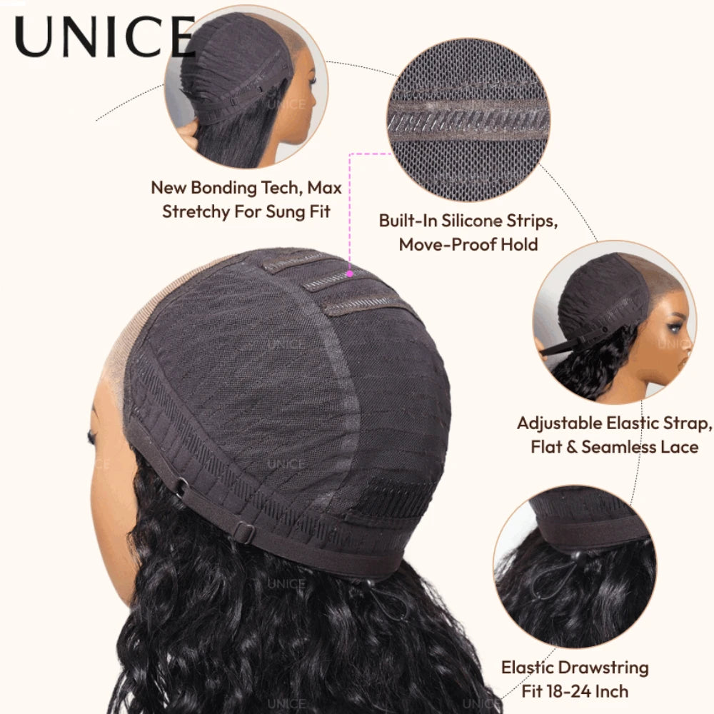 UNice 7x5 Bye Bye Slip™ Glueless Wig Balayage Highlight Body Wave Human Hair Wig With Drawstring 150% 180% Density