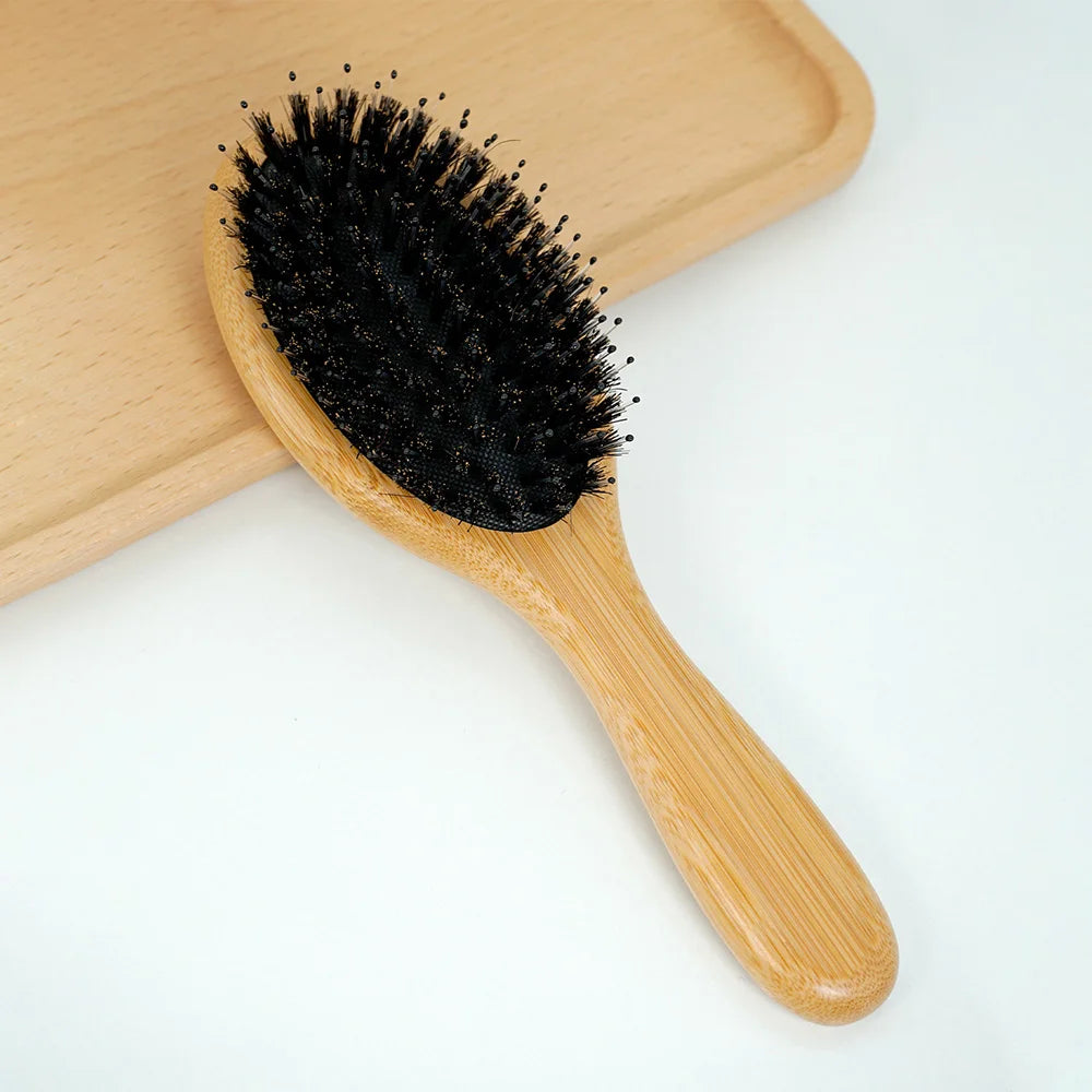 Natural Bamboo Comb Boar Bristle Hair Brush Portable Wooden Air Cushion Comb Scalp Detangler Haircomb Salon Styling Hair Tools