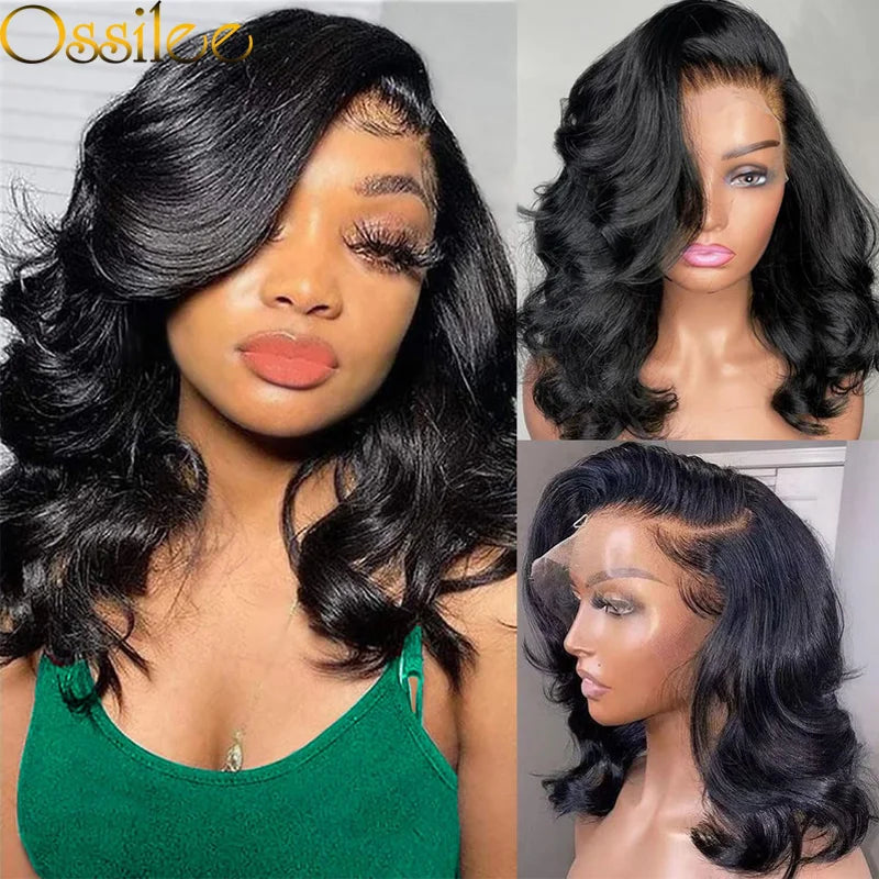 Short Bob 13x6 Full Lace Wig for Black Women Body Wave HD Glueless Lace Front Human Hair Pre-Plucked Brown 99J Ginger P1B/30