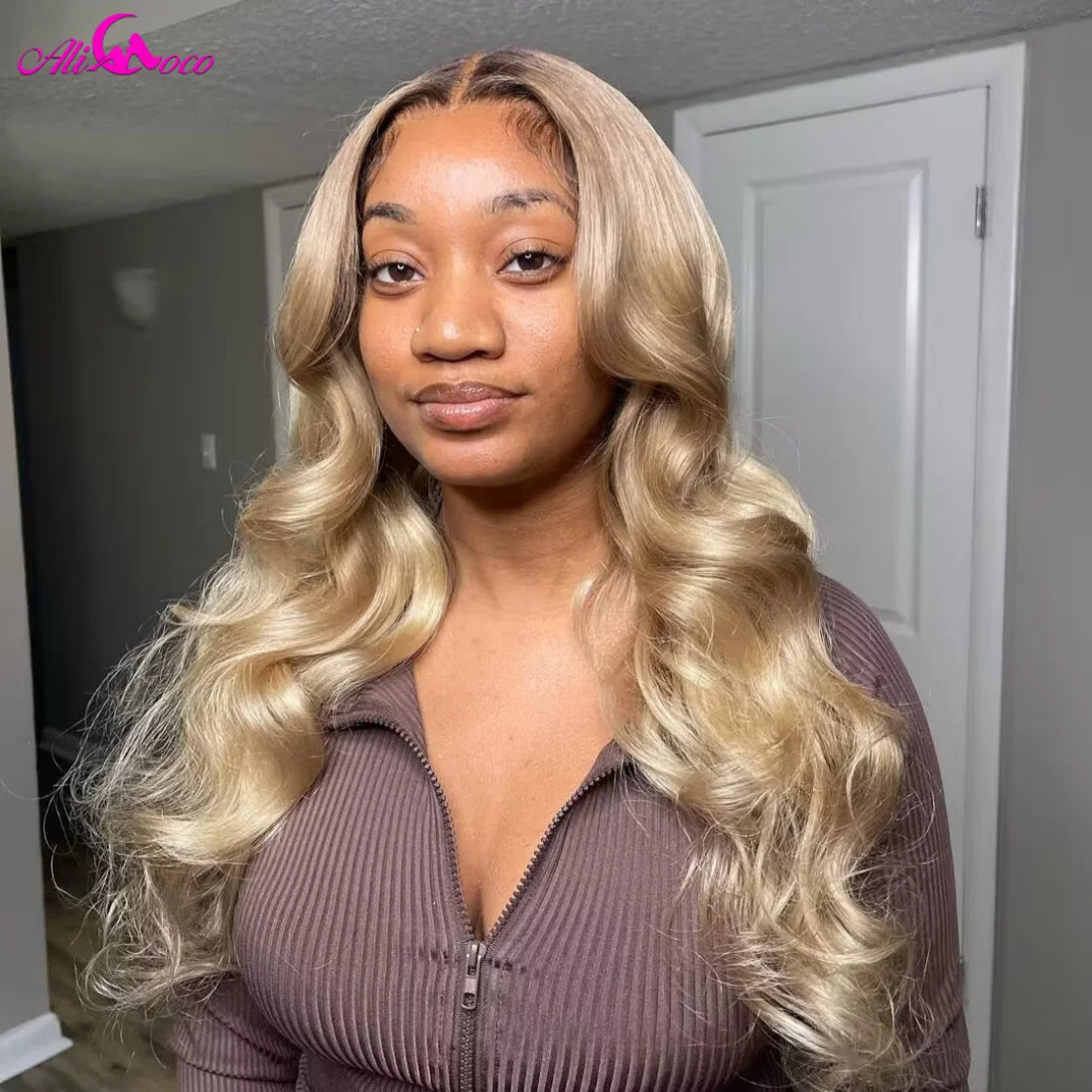 Brown Roots Ash Blonde Body Wave Lace Frontal Wig 13x6 Ombre Ash Blonde Human Hair Wigs HD Transparent Lace Front Wig