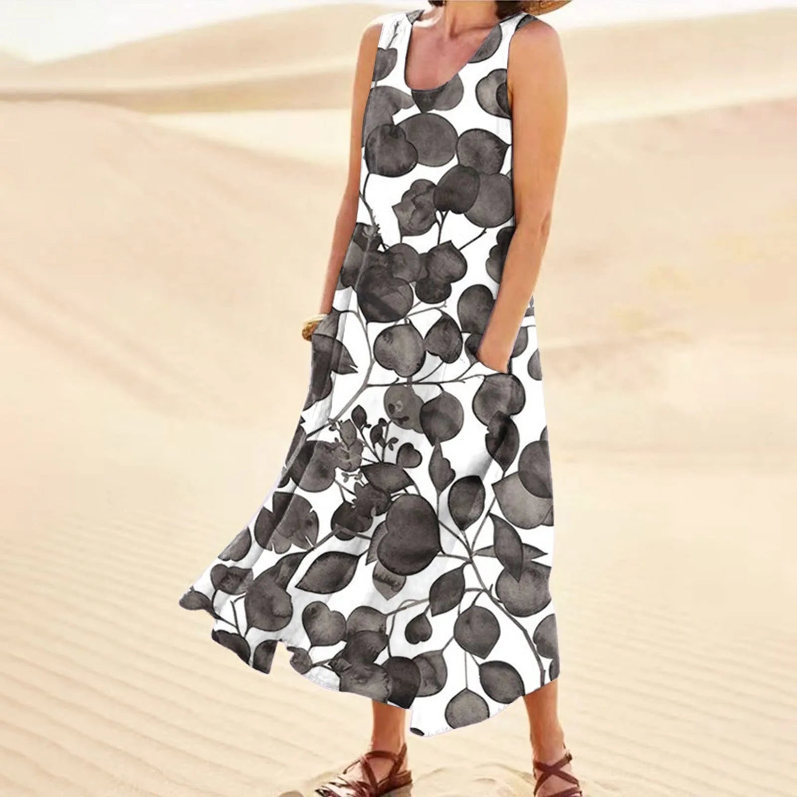 Long Printed Pullover Tank Dr Street Sle Svel Summer Evening Gown mid Waist Other Material 00% Other Pattern