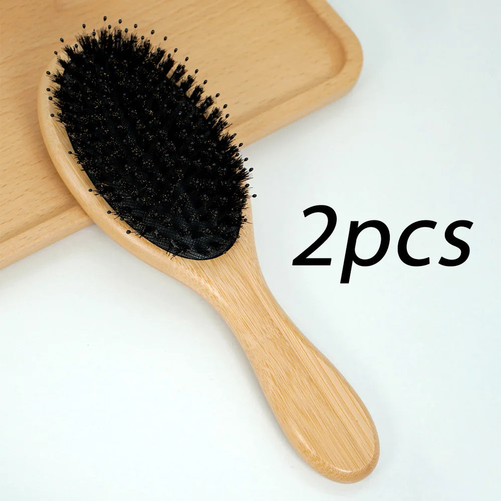 Natural Bamboo Comb Boar Bristle Hair Brush Portable Wooden Air Cushion Comb Scalp Detangler Haircomb Salon Styling Hair Tools