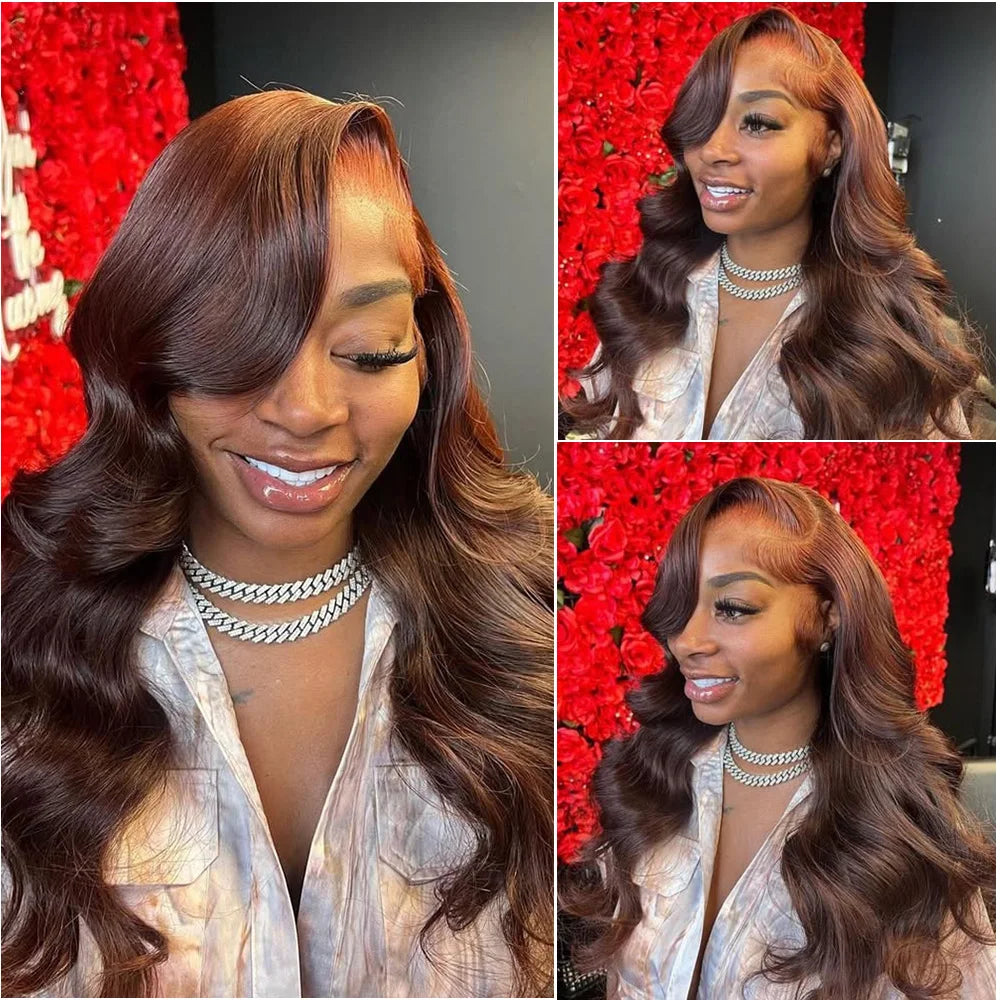 13x6 HD Body Wave Chocolate Brown Lace Front Wig Human Hair Brazilian Transparent 13x4 Lace Frontal Wigs Pre Plucked For Women