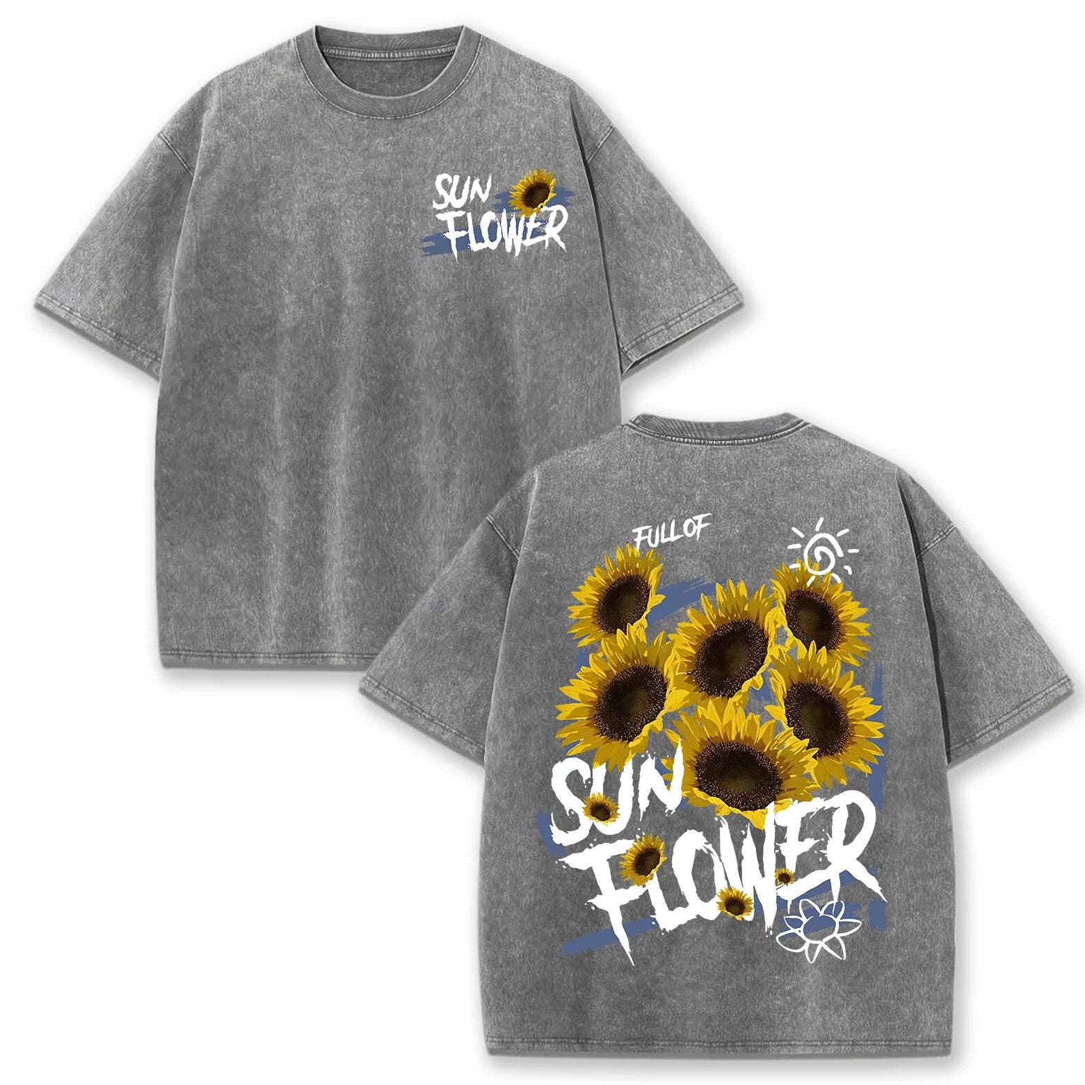 Lift Is Good Beautiful Sunflower Print Washed T Shirts Women Soft Cotton T-Shirt Street Creative Short Sleeve Summer Casual Tops