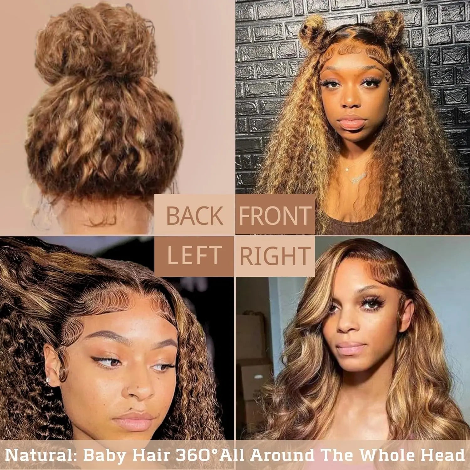Curly 360 Lace Front Wigs Human Hair Pre Plucked P4/27 Highlight Ombre Deep Wave HD Lace Frontal Human Hair Wig With Drawstring