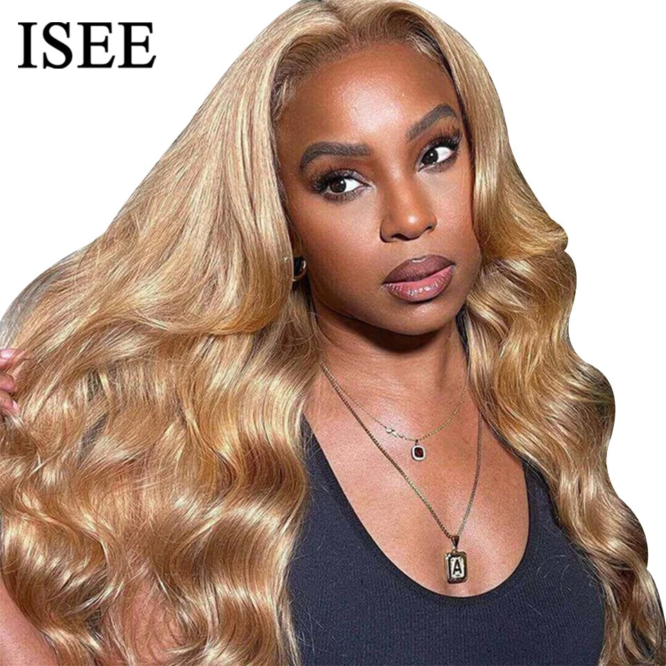 ISEE Hair #27 Colored Body Wave Human Hair Wigs Wear And Go Pre Cut Pre Plucked Glueless Wig Honey Blond Lace Front Wigs