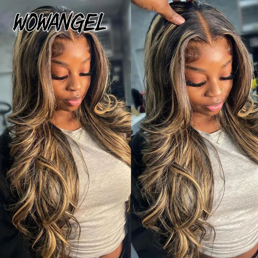Wow Angel 34inch Highlight Body Wave Wigs 5X5 HD Lace Closure Wig Honey Blonde 250% Glueless Wig Human Hair Ready to Wear Wigs