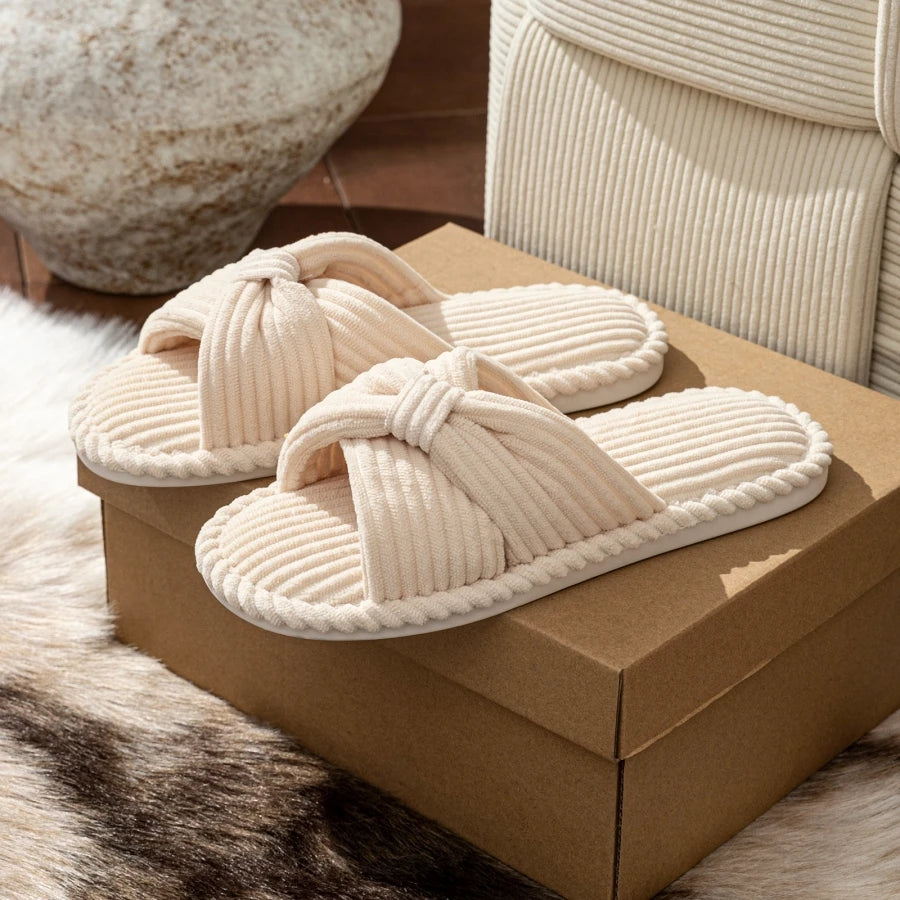 Bow Fashion Women's Slippers Indoor Bedroom Soft Sole Exquisite Exposed Toe Dry Lightweight Comfortable Home Shoes