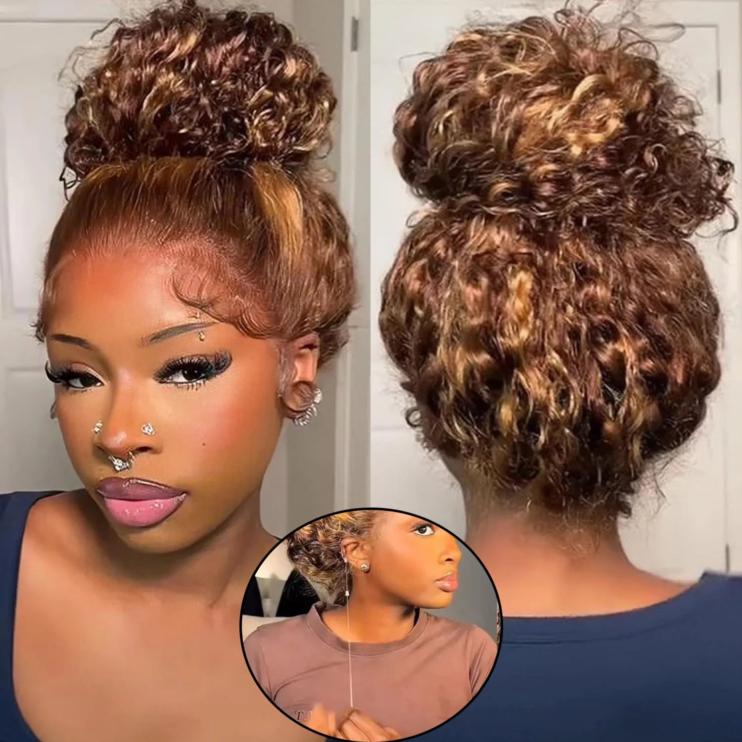 Curly 360 Lace Front Wigs Human Hair Pre Plucked P4/27 Highlight Ombre Deep Wave HD Lace Frontal Human Hair Wig With Drawstring