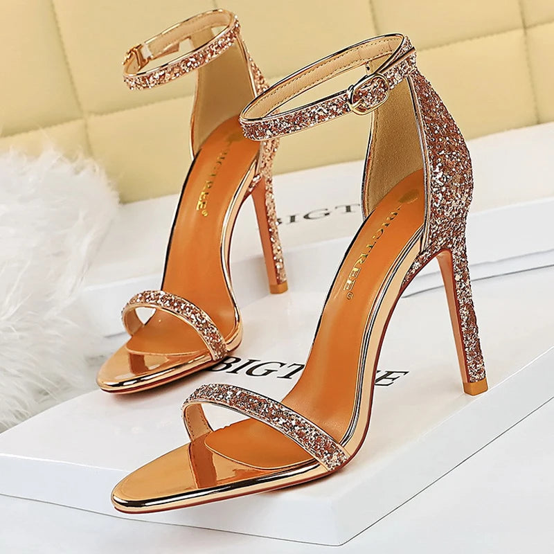 BIGTREE Shoes Summer Women Sandals Suede Hollow High Heels Stiletto Fashion Sandles Women Heels Ladies Shoes Women's Sandals