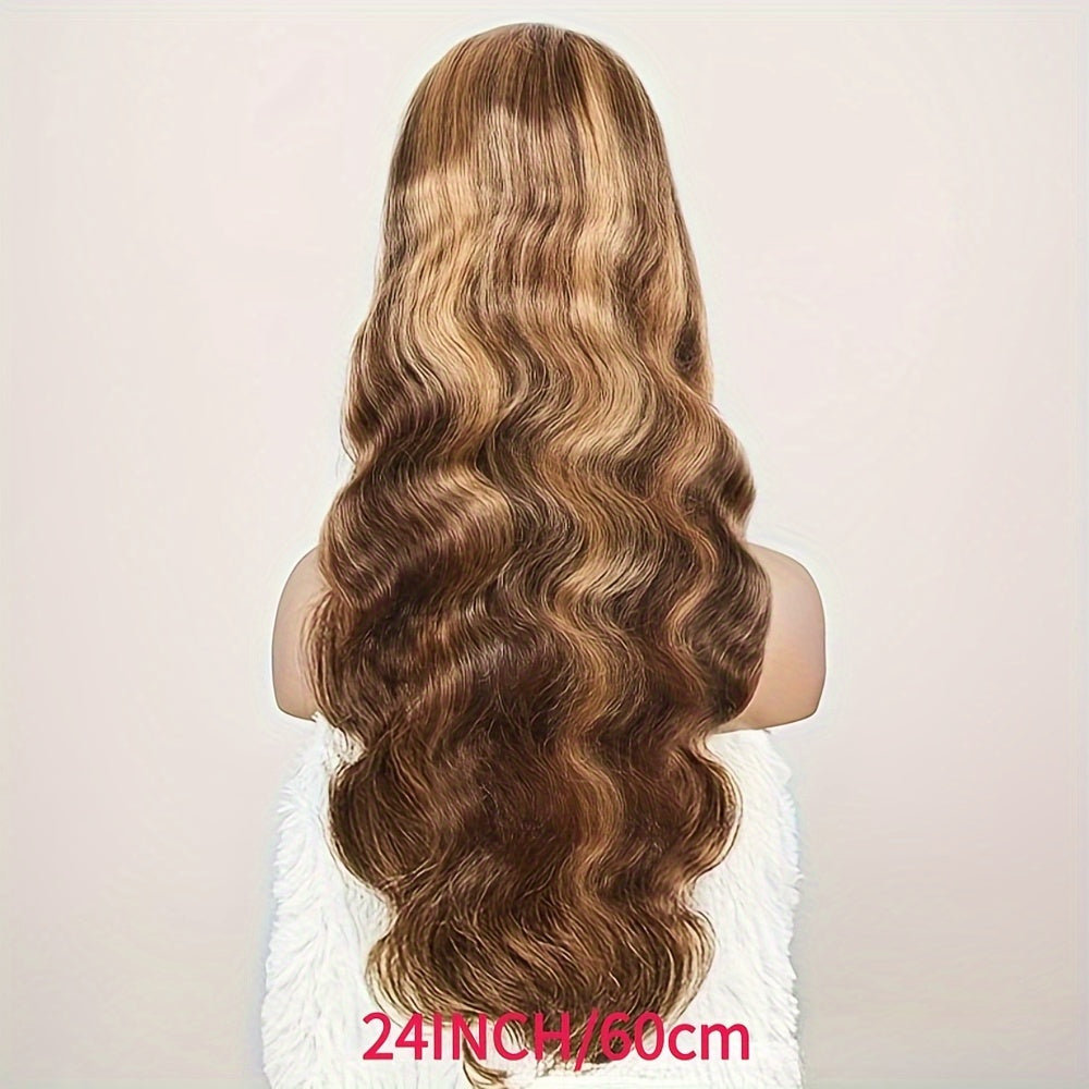 Blonde Highlight Body Wave HD 4x4 Lace Closure Human Hair Wig - High Gloss 4/27 Wig for Women, Density, Natural Look with Soft Curls, Perfect for Everyday & Special Occasions, Versatile Hairpiece, Sleek Hairpiece, Secure Fit