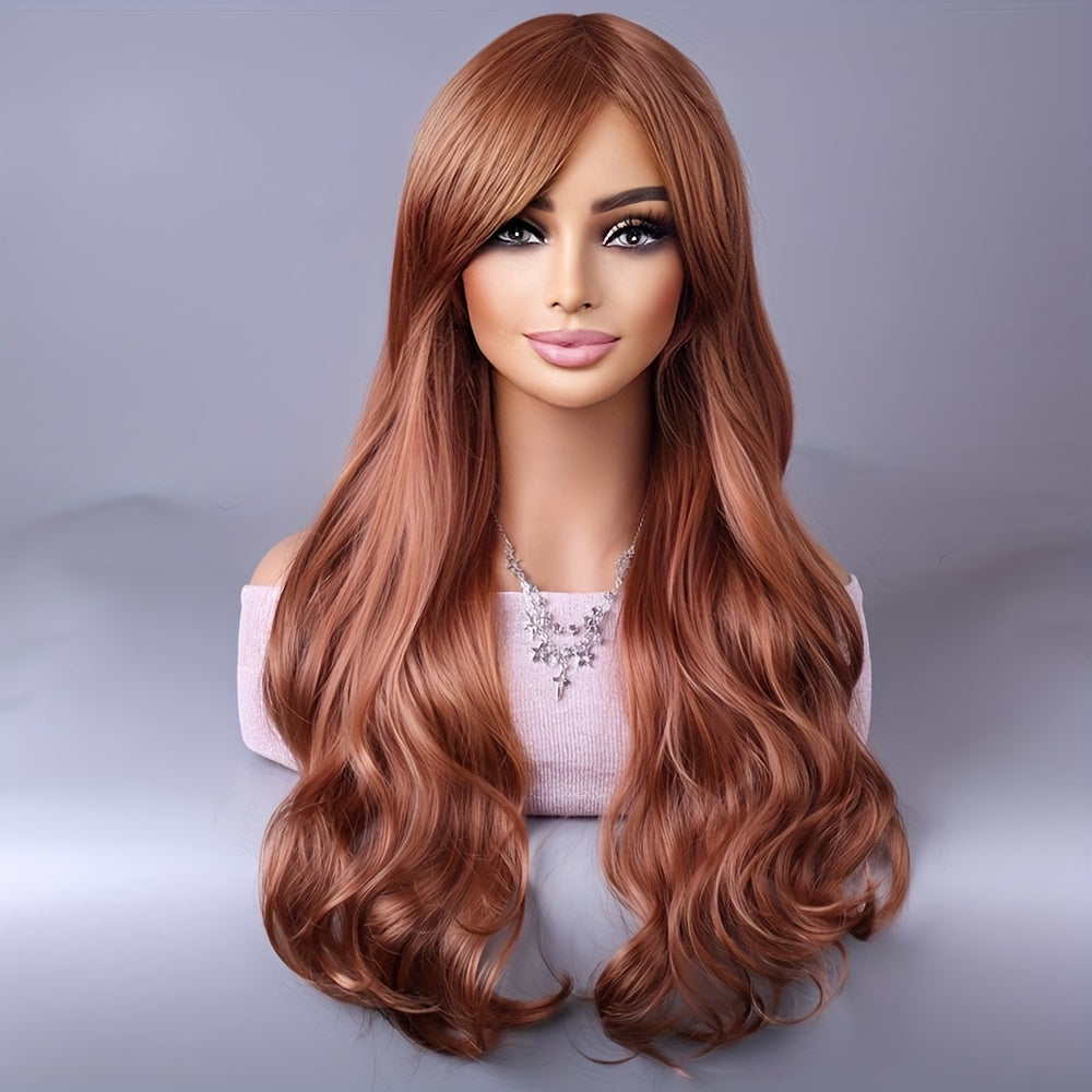 Long Wave Curly Hair Wig, Multi-colored Long Fluffy Natural Fashion Curly Hair Wig With Fringe Synthetic Full Curly Hair Wig Cosplay Party Dress Wig for Everyday Use Wig