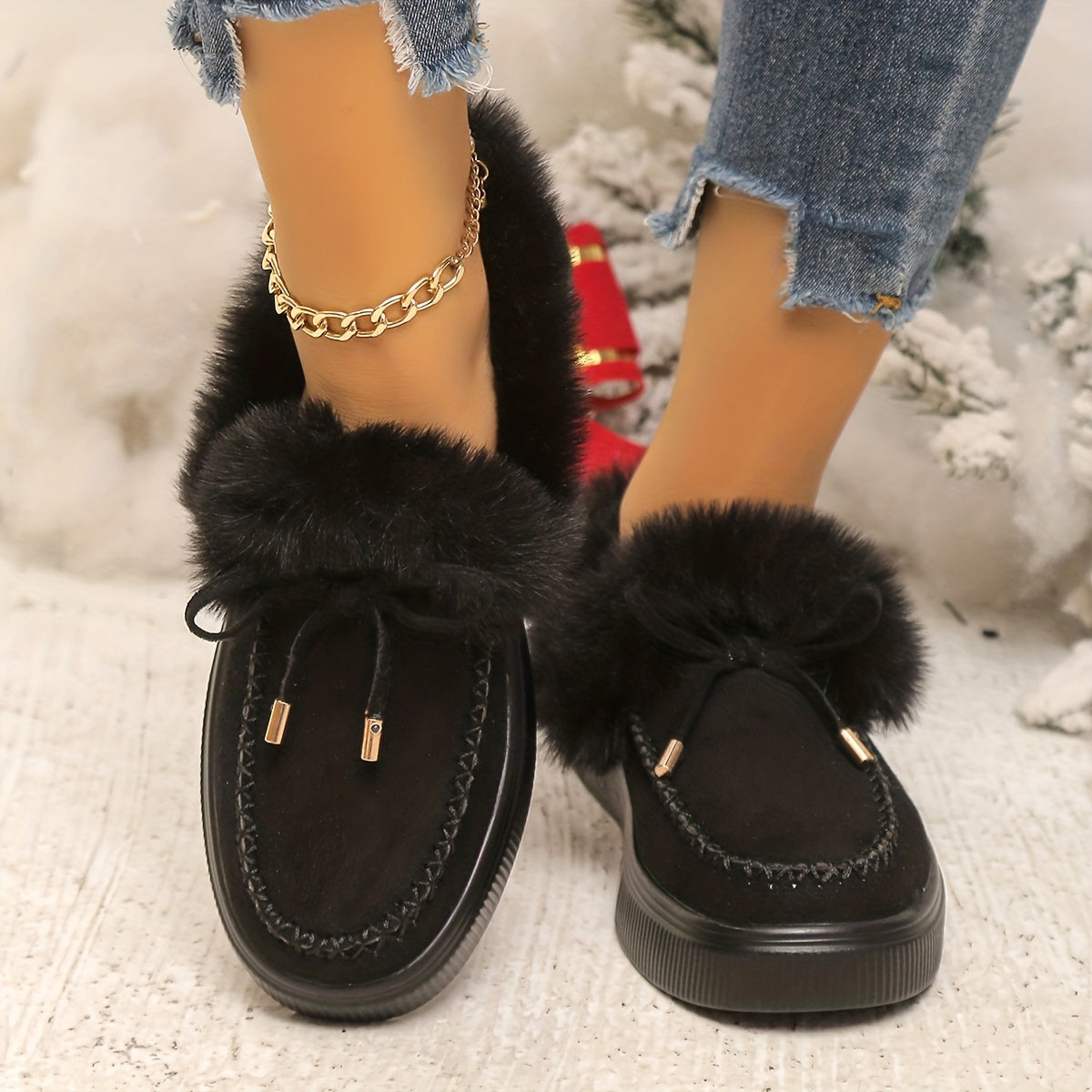 New Women Winter Ankle Boots Snow Boots Plush Warm Slip-on Ladies Shoes Flats Plus Size