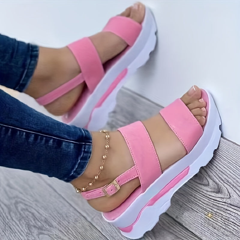 [Summer Sandals] Summer Women's Solid Color Platform Sandals | Casual Open Toe Ankle Strap Wedge Shoes