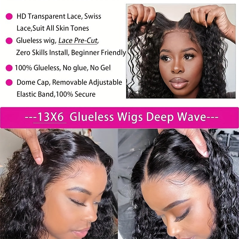 200% Density 13x6 HD Lace Front Wig Human Hair - Glueless Deep Wave Pre-Plucked Put On & Go Wig for, Stylish Hair Replacement | Deep Wave Wig | Human Hair Wig