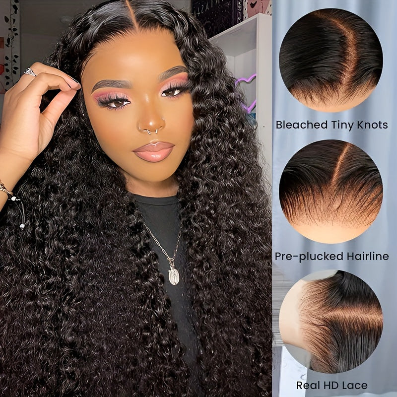 200% Density 13x6 HD Lace Front Wig Human Hair - Glueless Deep Wave Pre-Plucked Put On & Go Wig for, Stylish Hair Replacement | Deep Wave Wig | Human Hair Wig