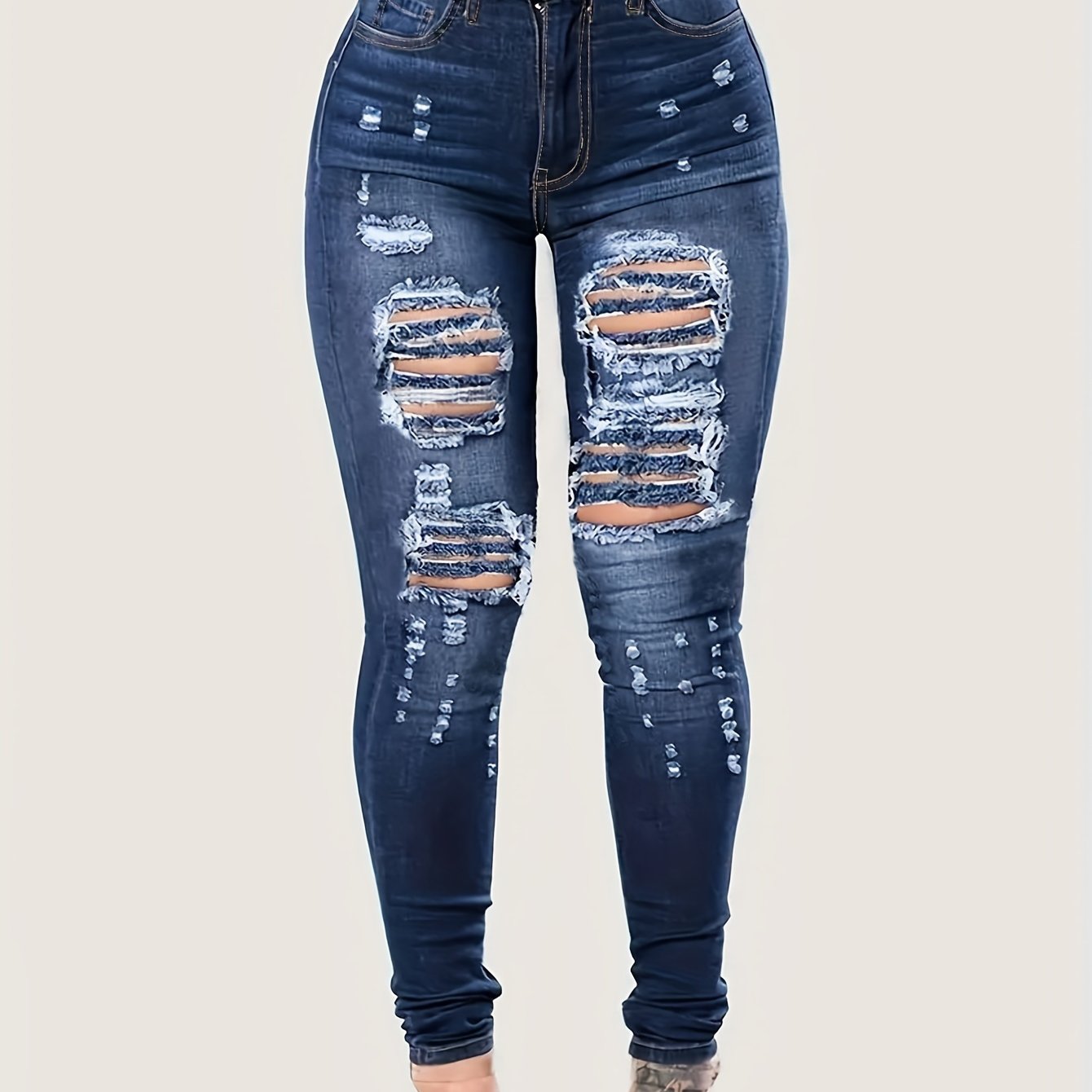 Plus Size Curve-Hugging Jeans - Ultra-Comfortable Casual Style with Fashionable Ripped Details, Skinny Fit, High-Rise Design, Stretchy Denim and Maximum Flexibility - Designed Specifically for Women with Curvy Figures, Plus S