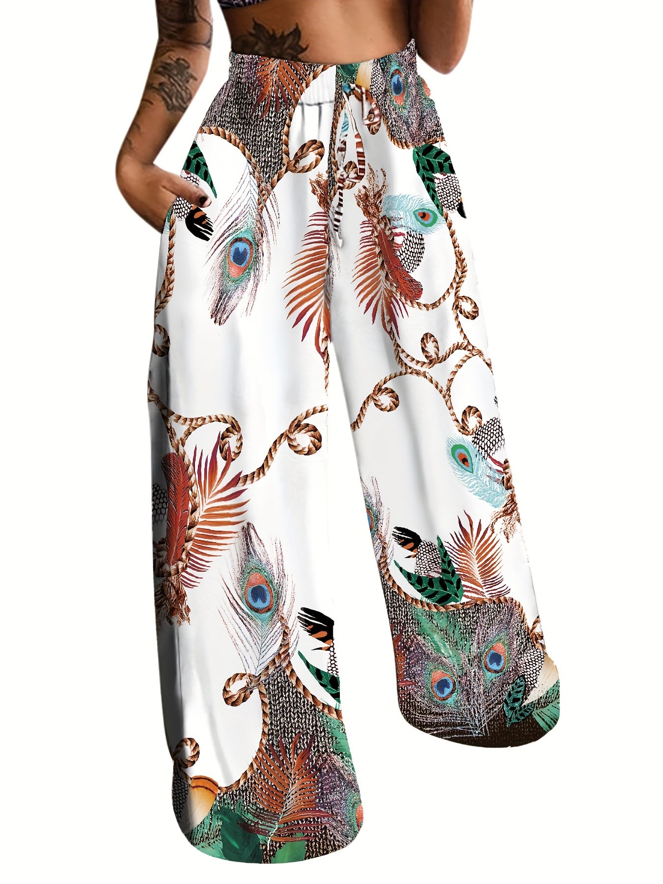 2023 Fashion Peacock Single-Sided Brushed Printed Long Pants